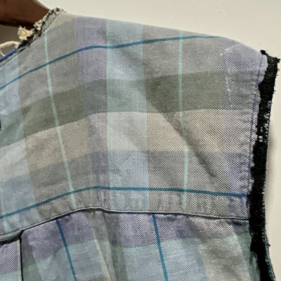 Furst A Kind Plaid Cotton Lace Raw Hem Grunge Preppy Dark Academia Shirt Top XL - Picture 6 of 8